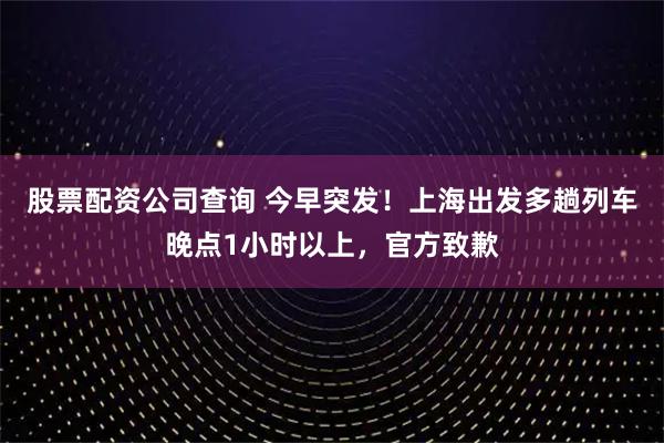 股票配资公司查询 今早突发！上海出发多趟列车晚点1小时以上，官方致歉